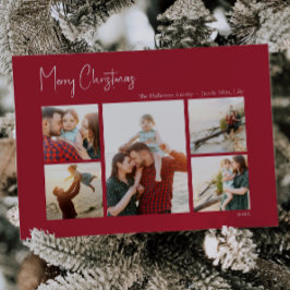 Modern jul | Rött femfoto-Helgdag Julkort