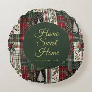 Modern jul Rustic Tartan Play Rund Kudde