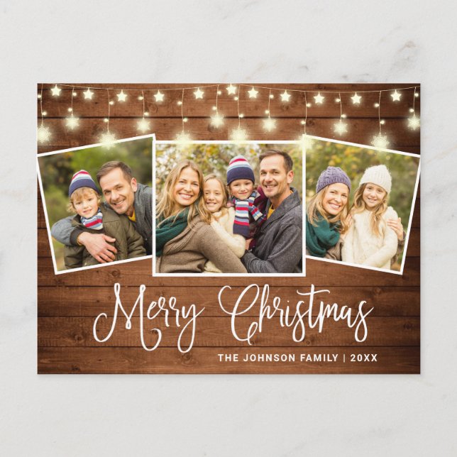 Modern jul Rustik 3 PHOTO Hälsning Helgdag Vykort (Framsida)