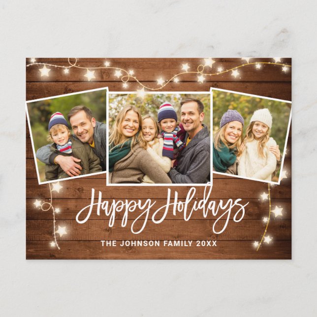 Modern jul Rustik 3 PHOTO Hälsning Helgdag Vykort (Framsida)