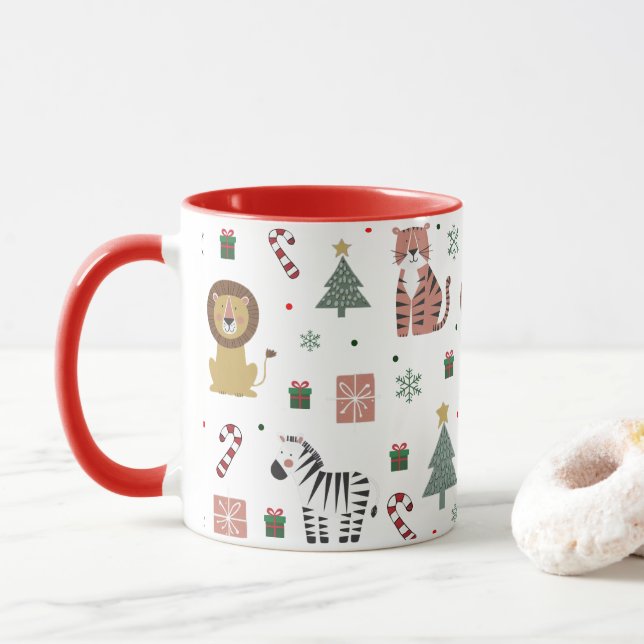 Modern jul Safari Animals Tiger Lejon Zebra Mugg (Med munk)