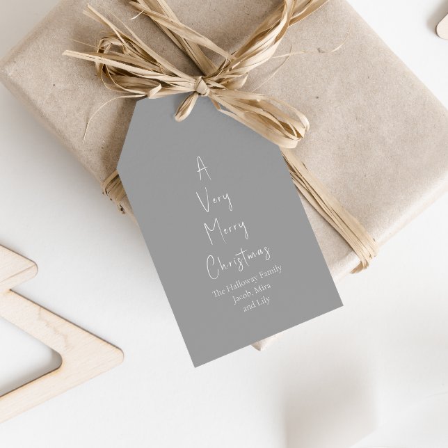 Modern jul | Silver Family Träd Gift-Märkre Presentetikett (Skapare uppladdad)