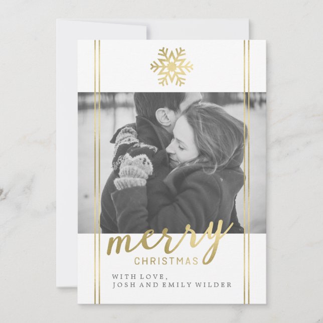 Modern jul snöflinga | Vit och Guld Julkort (Framsida)