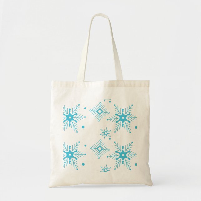 Modern jul snöflingor blå vinter shoppingbag tygkasse (Framsidan)