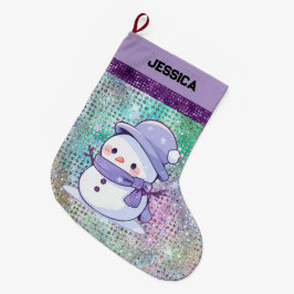 Modern jul Snögubbe Pastel Lila Stor Julstrumpa