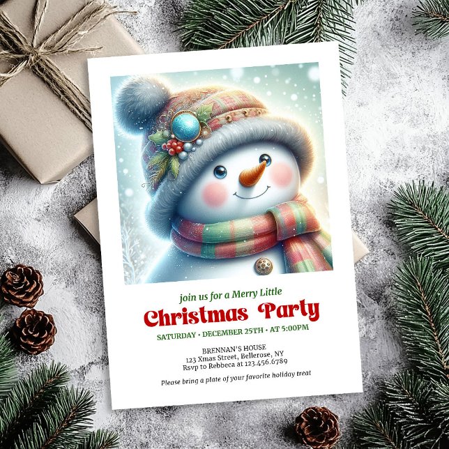 Modern jul snömannen redigerbar höstinbjudan  inbjudningar (Modern Christmas snowman editable holiday invite DL)