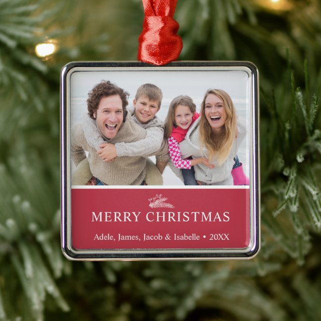 Modern jul Sprig Berries Photo Red Julgransprydnad Metall (Träd)