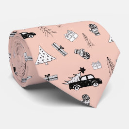 Modern jul svart och vit mönster på rosa slips