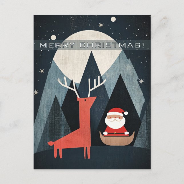 Modern jul tomte och älg illustration vykort (Framsida)