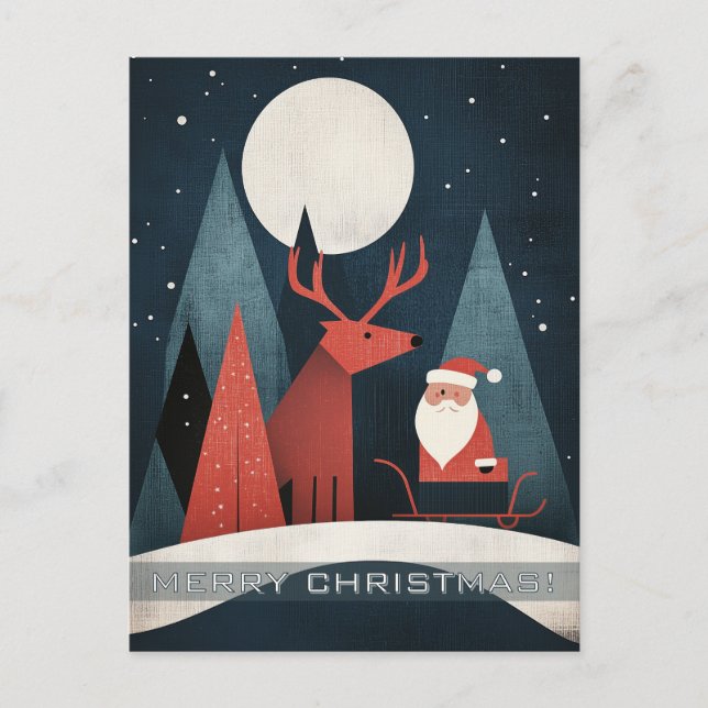 Modern jul tomte och älg illustration vykort (Framsida)