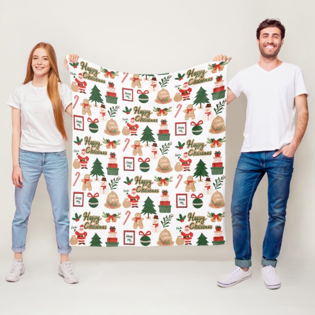Modern jul-tomte och pepparkaksmönster fleecefilt (På plats)