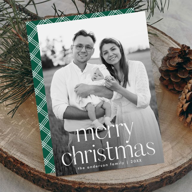 Modern Jul Typografi God Jul Grön Foto Julkort (Skapare uppladdad)