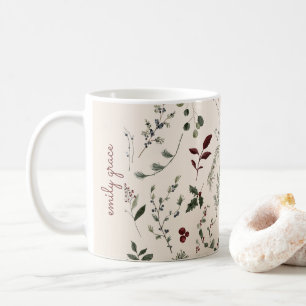 Modern jul Wildblomma Namn Monogram Mönster Kaffemugg