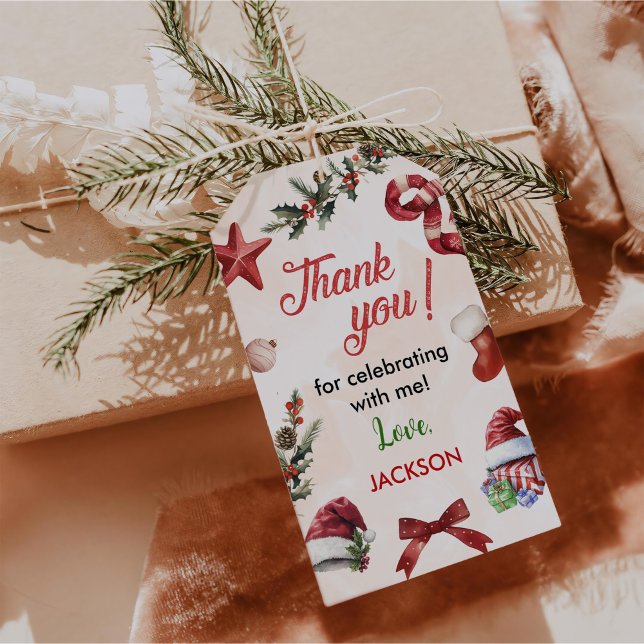 Modern julafton 1:a födelsedagen Party Presentetikett (Skapare uppladdad)