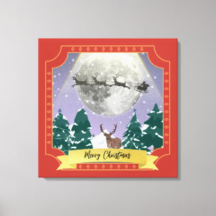 Modern julafton med Santa Reindeer Canvastryck
