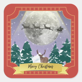 Modern julafton med Santa Reindeer Fyrkantigt Klistermärke