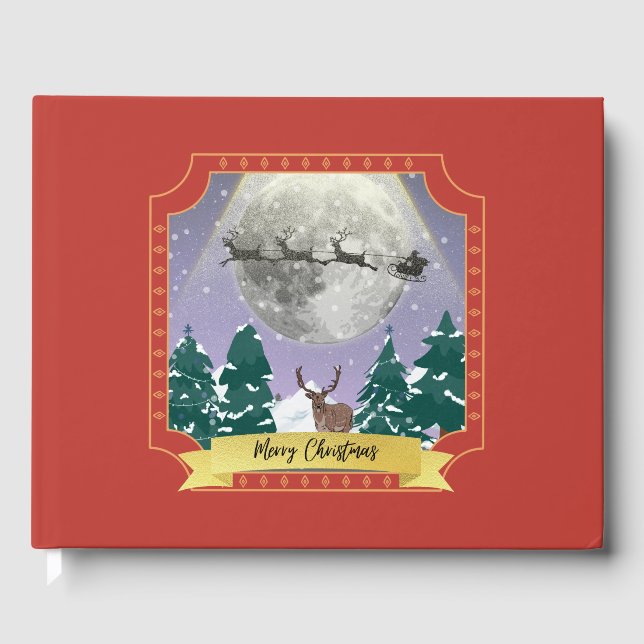 Modern julafton med Santa Reindeer Gästböcker (Framsida)