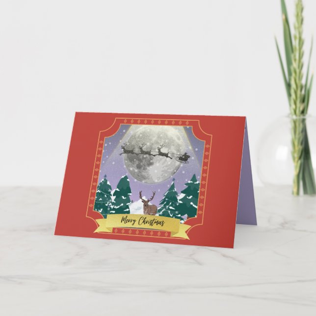 Modern julafton med Santa Reindeer Helgkort (Framsida)