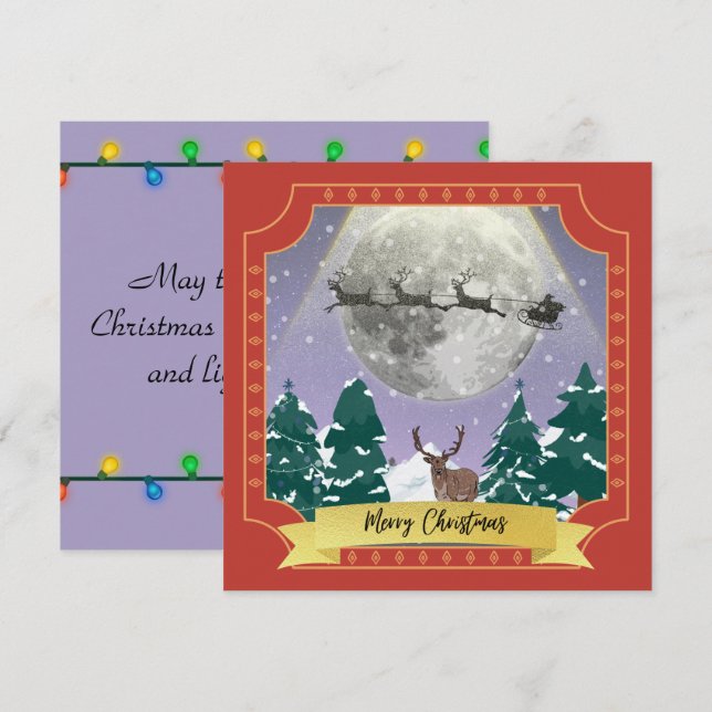 Modern julafton med Santa Reindeer Julkort (Fram/baksida)
