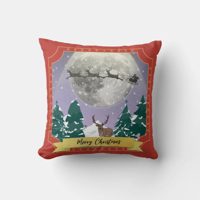 Modern julafton med Santa Reindeer Kudde (Framsida)