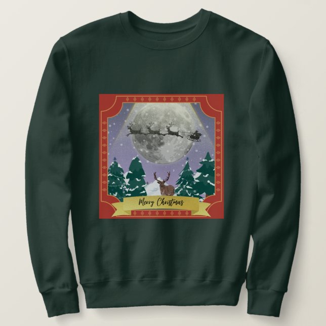 Modern julafton med Santa Reindeer Lång Ärmad Tröja (Design framsida)