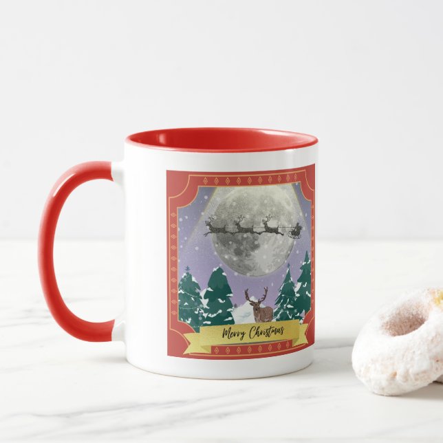 Modern julafton med Santa Reindeer Mugg (Med munk)