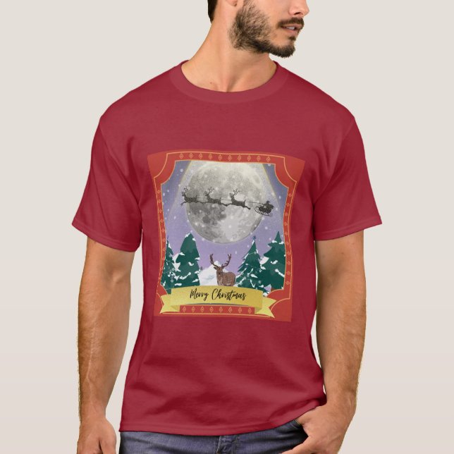 Modern julafton med Santa Reindeer T Shirt (Framsida)