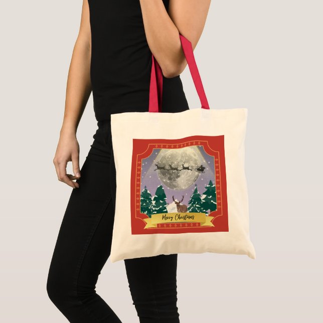 Modern julafton med Santa Reindeer Tygkasse (Framsida (produkt))