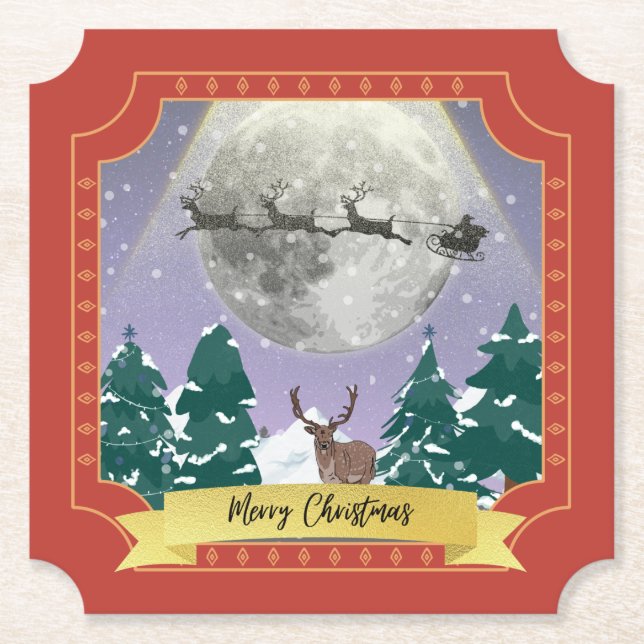 Modern julafton med Santa Reindeer Underlägg Papper (Framsida)