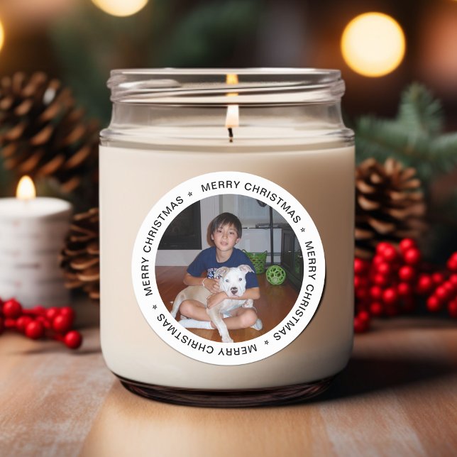 Modern Julbild Runt Klistermärke (Modern Merry Christmas Photo Classic Round Sticker)
