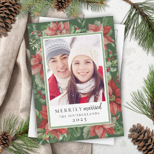 Modern julblomma Glatt nygift nyparet Julkort