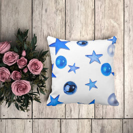 Modern juldekaler med blå prydnadsföremål kudde