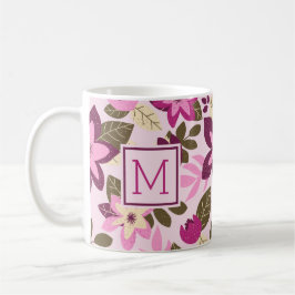 Modern Julens Rosa Blommigt Monogram Helgdag Kaffemugg