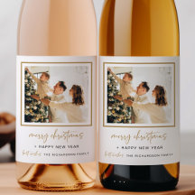 Modern juletikett Vin Flaska - fotoutgåva Guld