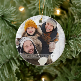 Modern julfamilj foto snöflingor julgransprydnad keramik