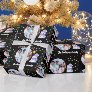 Modern julfamilj, Snögubbe Photo och Namn Presentpapper