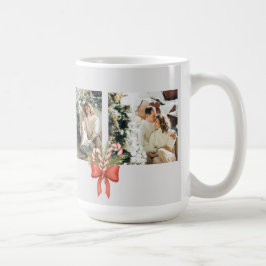 Modern julfamiljekollage med tre bilder kaffemugg