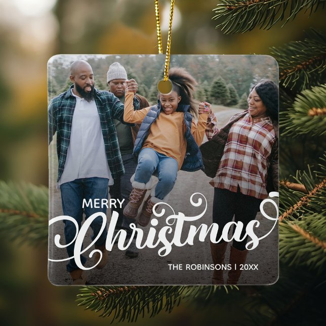 Modern julfamiljs foto julgransprydnad keramik (Skapare uppladdad)