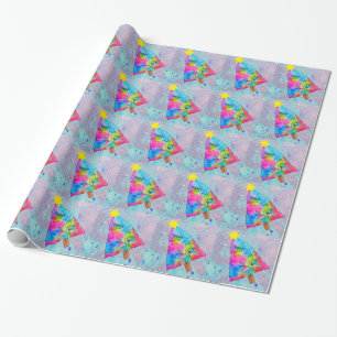 Modern julfärgad blått och rosa glitter presentpapper