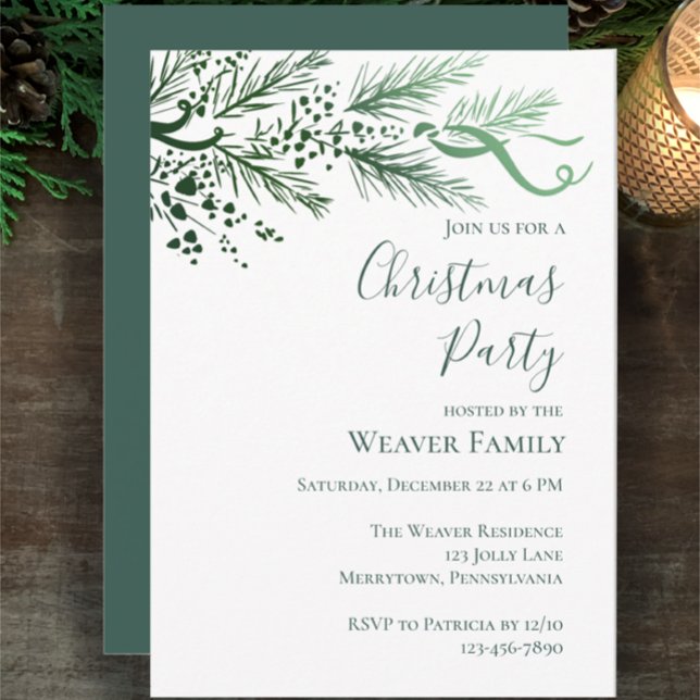 Modern julfest i Hand plockade Gräs Inbjudningar (Customize this Christmas party invitation template. My original hand drawn pine bows and berries.
)