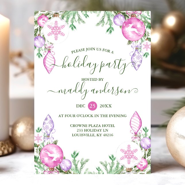 Modern julfest ljusrosa lila akvarell julkort (Skapare uppladdad)