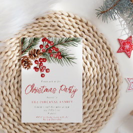 Modern julfest med tallgren och bär inbjudningar