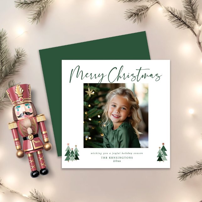 Modern julfotfoto för Rustic Träd Julkort (Rustic Trees Modern Christmas Holiday Photo Square Card - Digital Download Available)