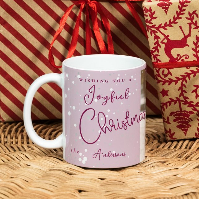 Modern julfoto i Trendiget snöflingor Kaffemugg (Modern Trendy Christmas snowflakes Photo Coffee Mug)