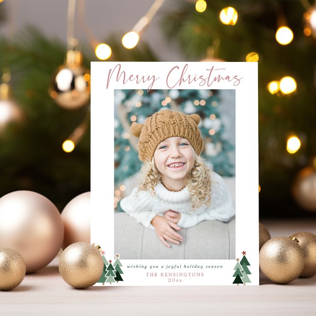 Modern julfoto, Rustic Träd, minimalistiskt Julkort (Rustic Trees Minimalist Modern Christmas Photo Holiday Card)