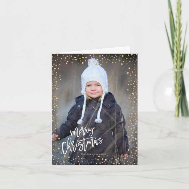 Modern julgläns med vit text jul helgkort (Framsida)