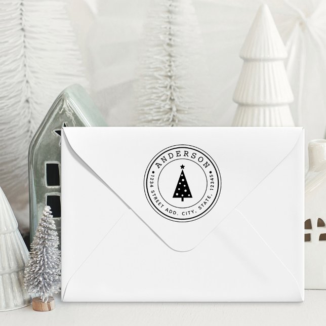 Modern Julgran-familjen Namn-cirkulär Adress Självfärgande Stämpel (Skapare uppladdad)