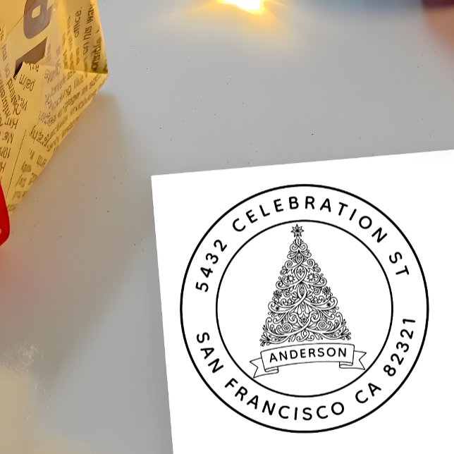 Modern Julgran-familjen Namn Returadress Stämpel (Skapare uppladdad)