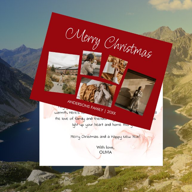 Modern Julgran Foto Collage Högtidskort Julkort (Modern Merry Christmas Photo Collage Holiday Card)
