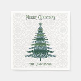 Modern Julgran Grönt White Personlig Pappersservett